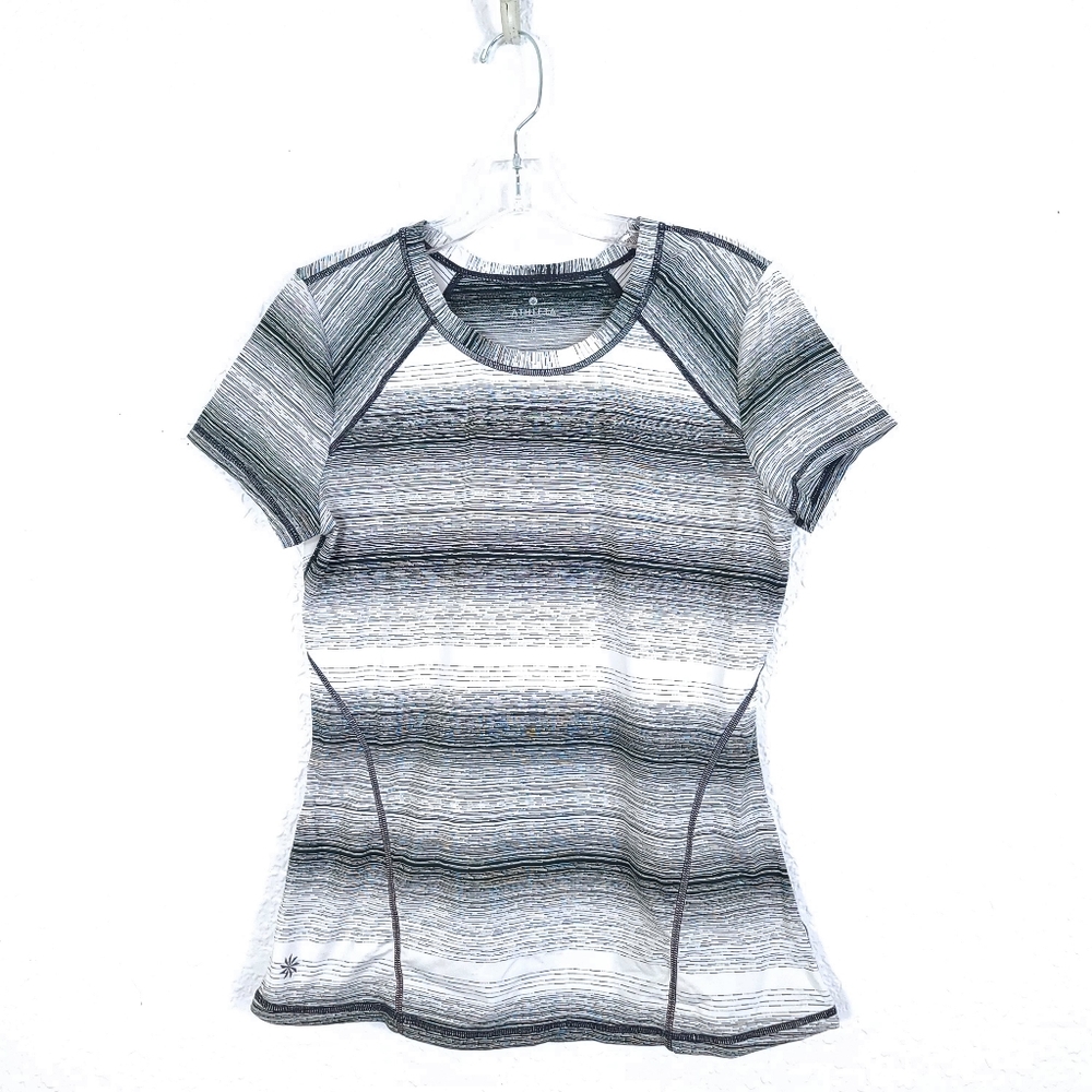 ATHLETA Space Dye Black and White Stripe Tee